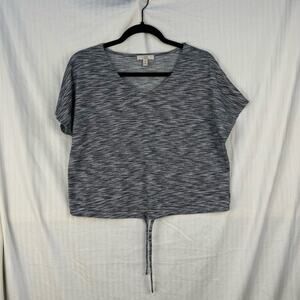 Como Vintage Crop Box Shirt Women’s Size Medium Drawstring Waist V-Neck Batwing